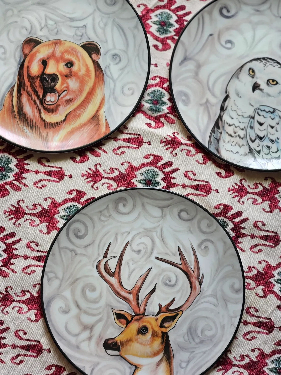 Les Ottomans Menagerie D'Hiver desserttallerkener porcelæn 3 stk
