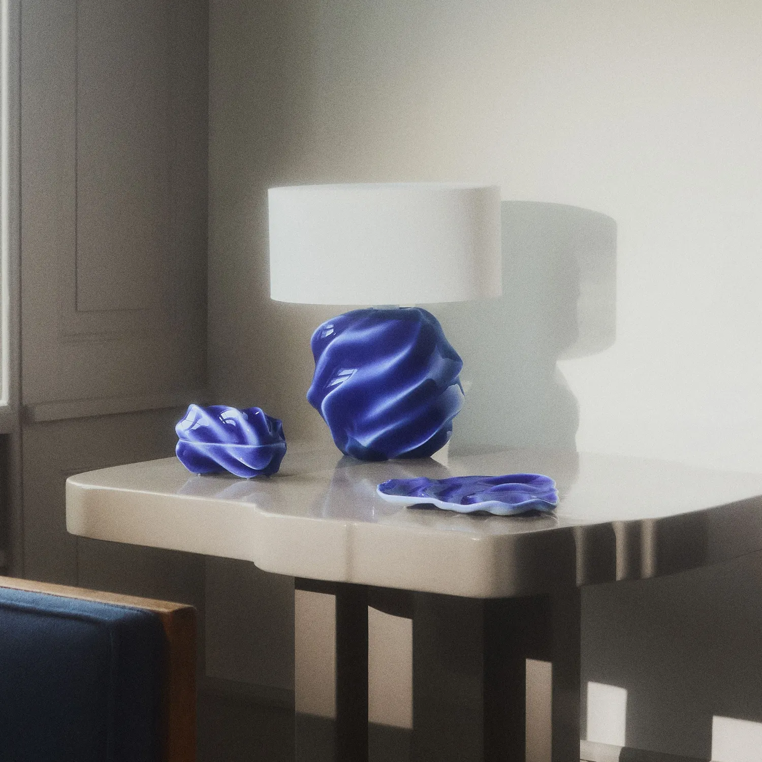 Kgl. Porcelæn Kontur bonbonniere 14 cm blå