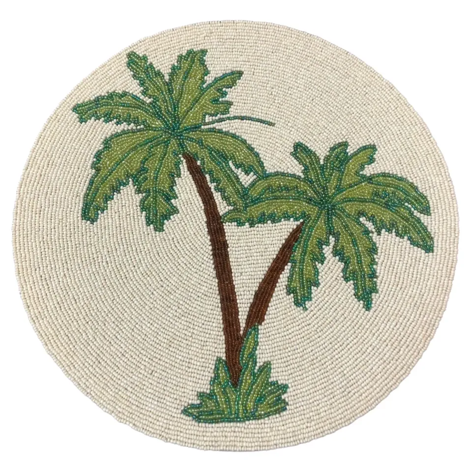 Les Ottomans Palme dækkeserviet perler 2 stk grøn