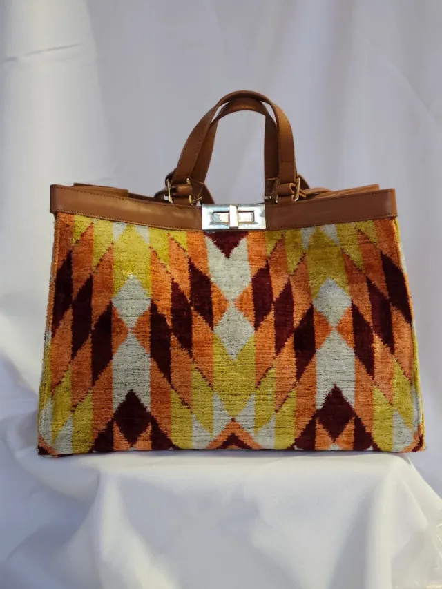 Les Ottomans stor tote taske silkevelour ikat #15
