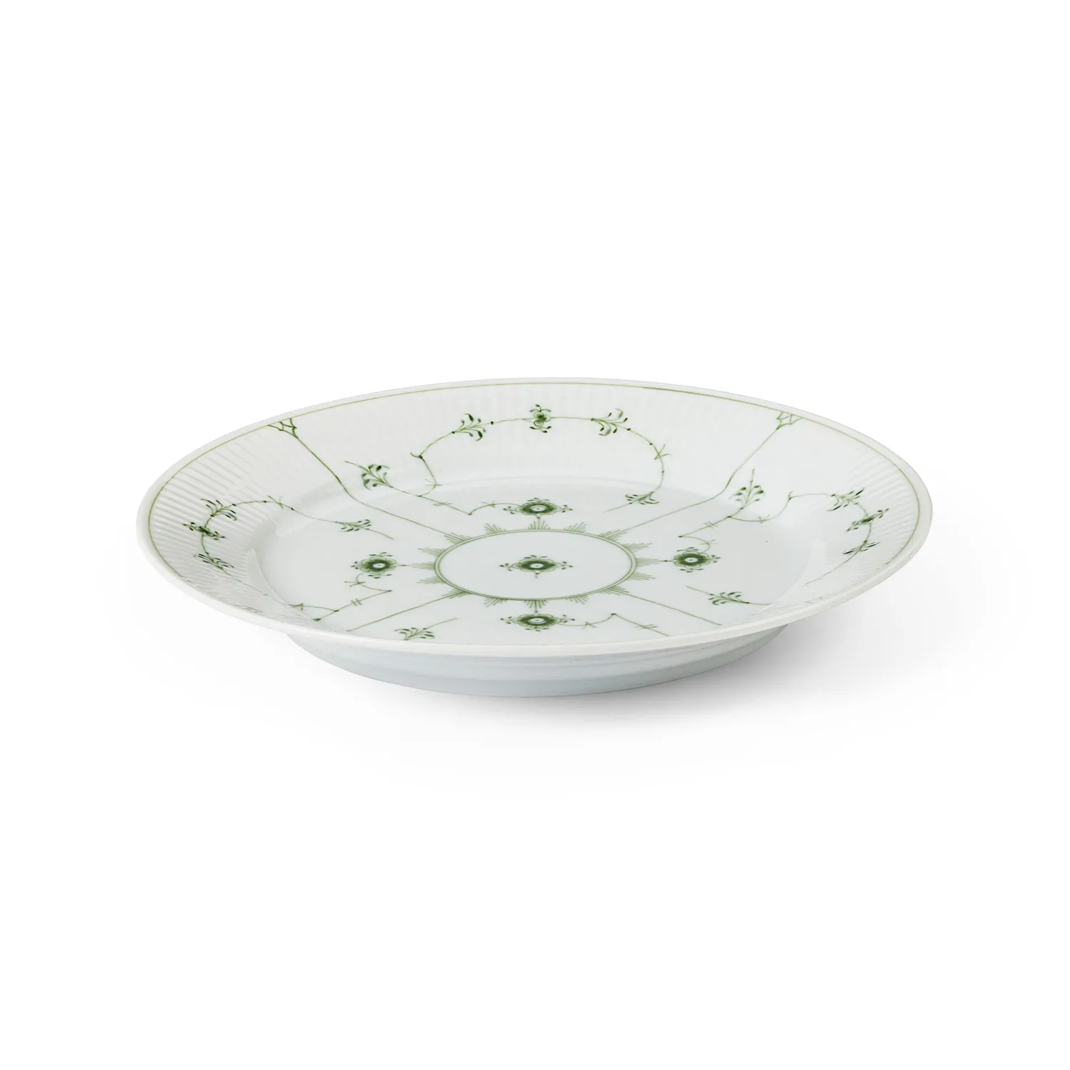 Kgl. Porcelæn Grøn Musselmalet Riflet tallerken 27 cm grøn