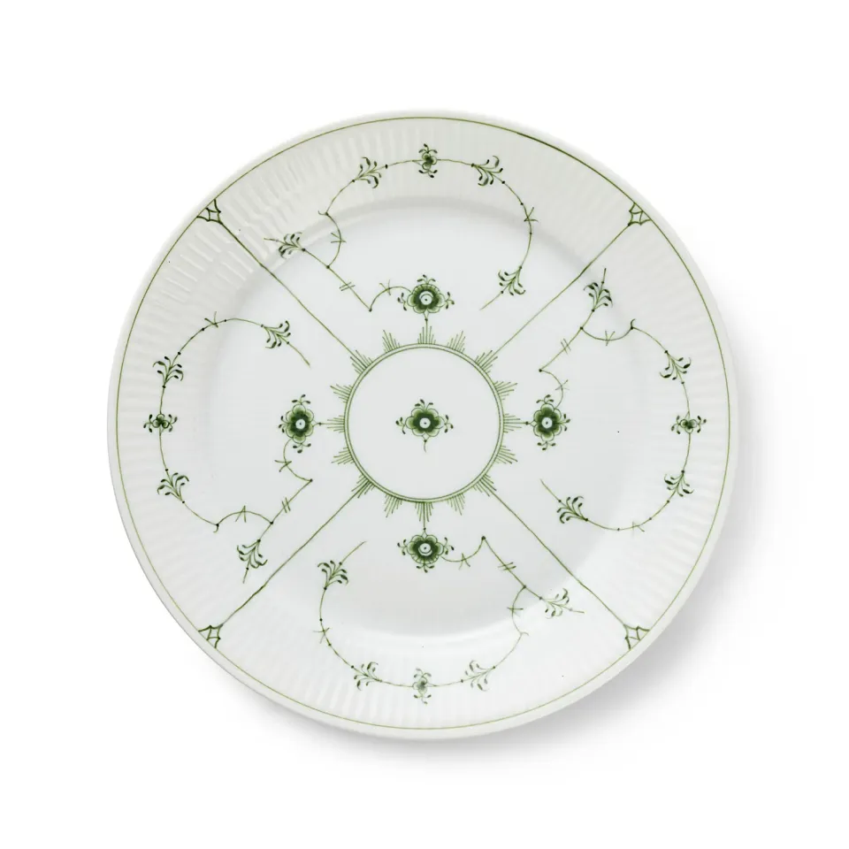 Kgl. Porcelæn Grøn Musselmalet Riflet tallerken 27 cm grøn