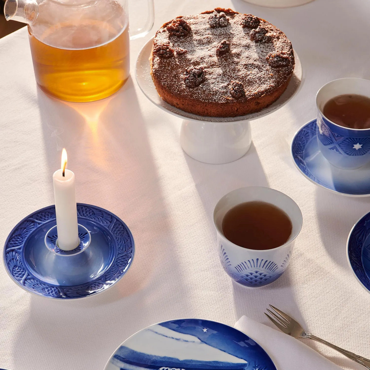 Kgl. Porcelæn Blå Samlerartikler lysestage 15 cm blå