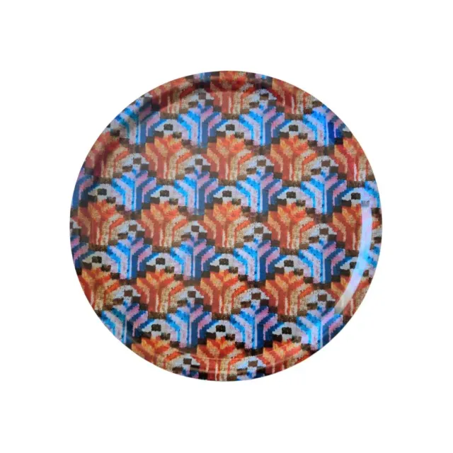 Les Ottomans Ikat serveringsbakke træ rund print