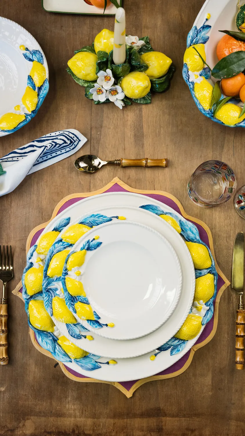 Les Ottomans Limone Blu LMNB14 middagstallerken blå citron