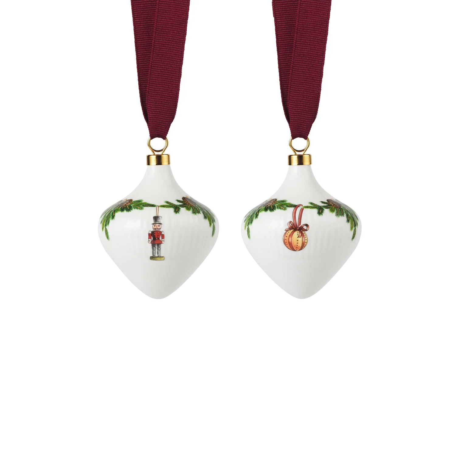 Kgl. Porcelæn Stjerne Riflet Jul julekugle 8,5 cm 2 stk