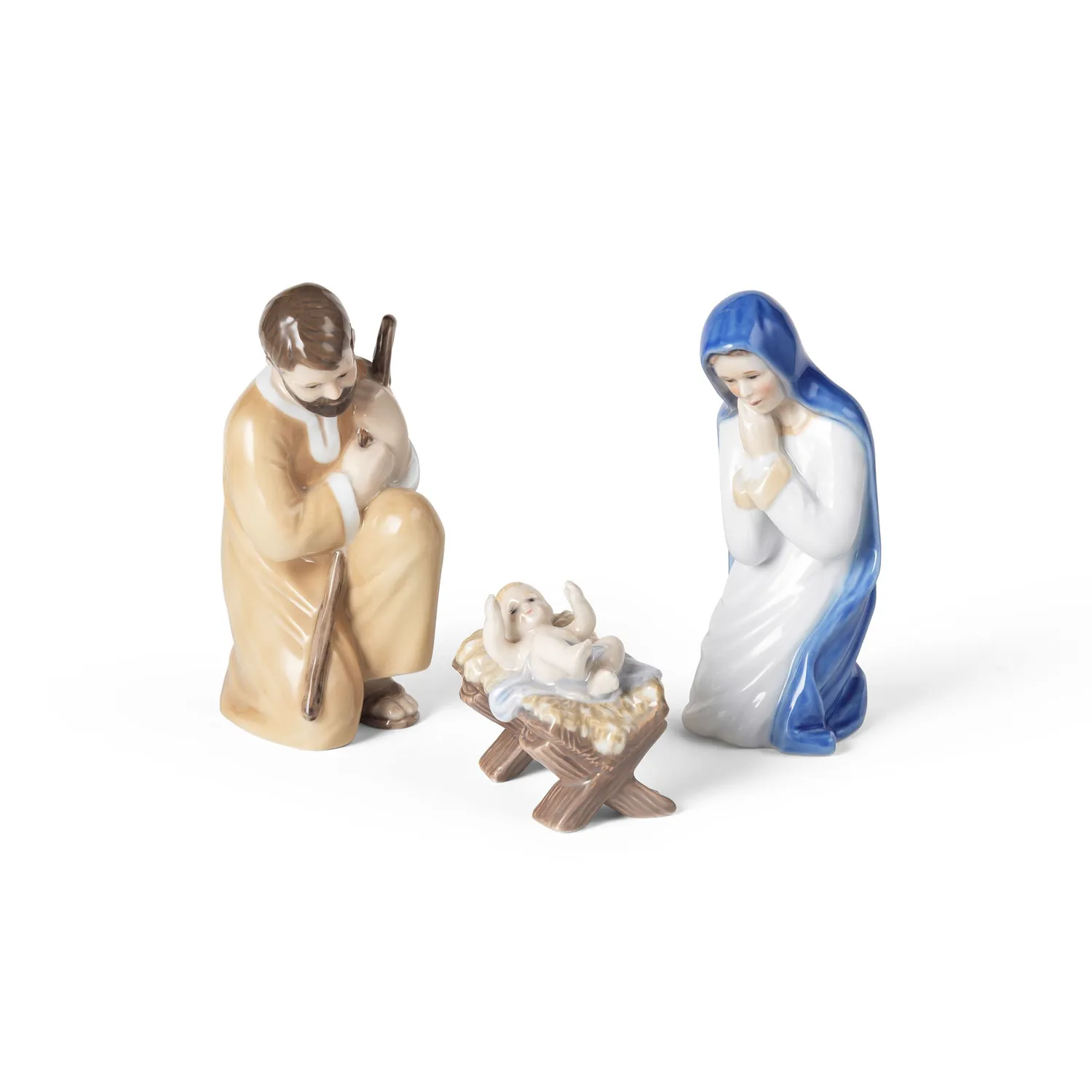 Kgl. Porcelæn krybbespil figurer Josef Maria Jesus 3 stk