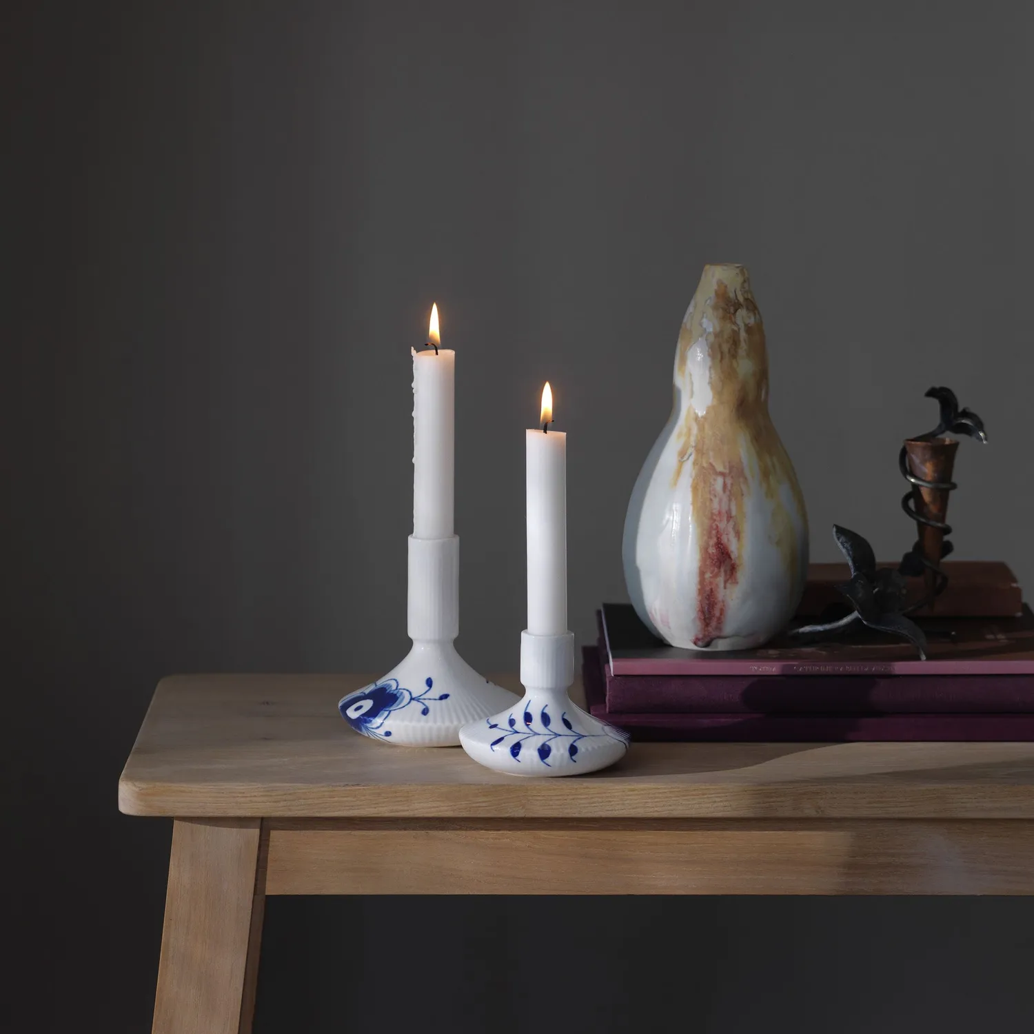Kgl. Porcelæn Blå Mega Riflet lysestage 12 cm