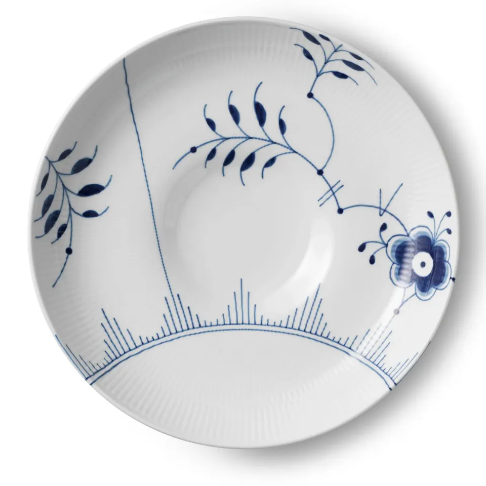 Kgl. Porcelæn Blå Mega Riflet skål 34 cm på fod