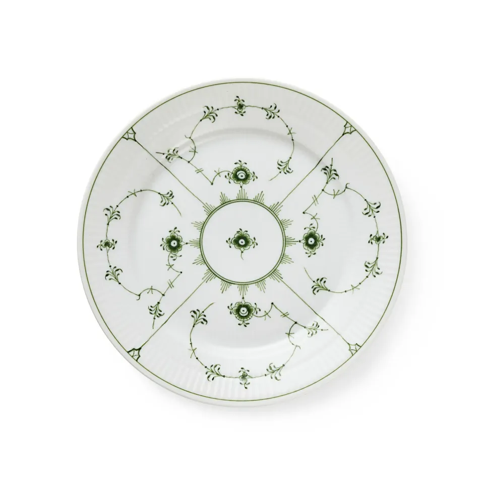 Royal Copenhagen Grøn Musselmalet Riflet tallerken 22 cm grøn