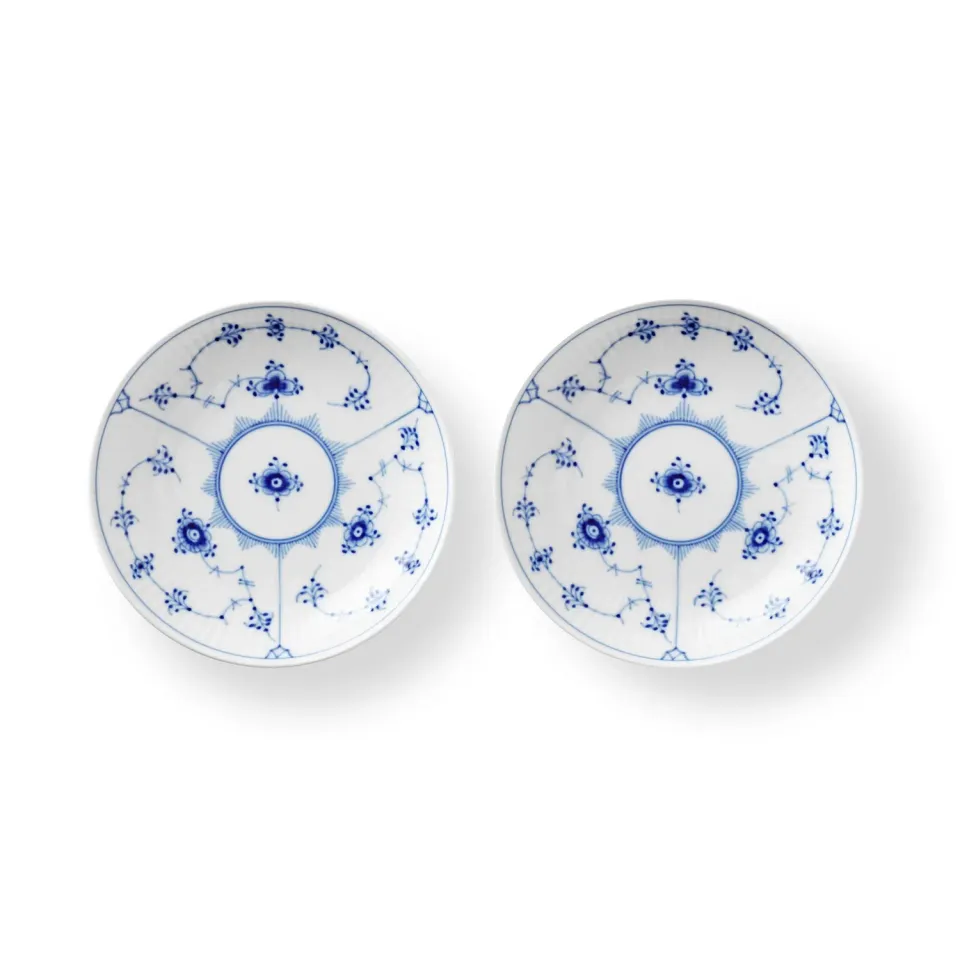 Kgl. Porcelæn Musselmalet Riflet lav skål 15 cm 2 stk.