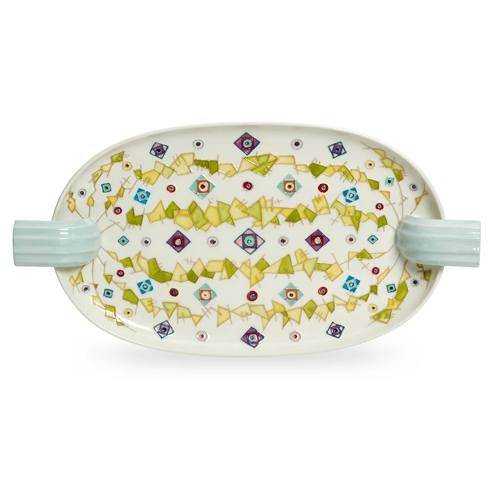 1882-Ltd Disco Gourds Double Handle Platter fad i stentøj