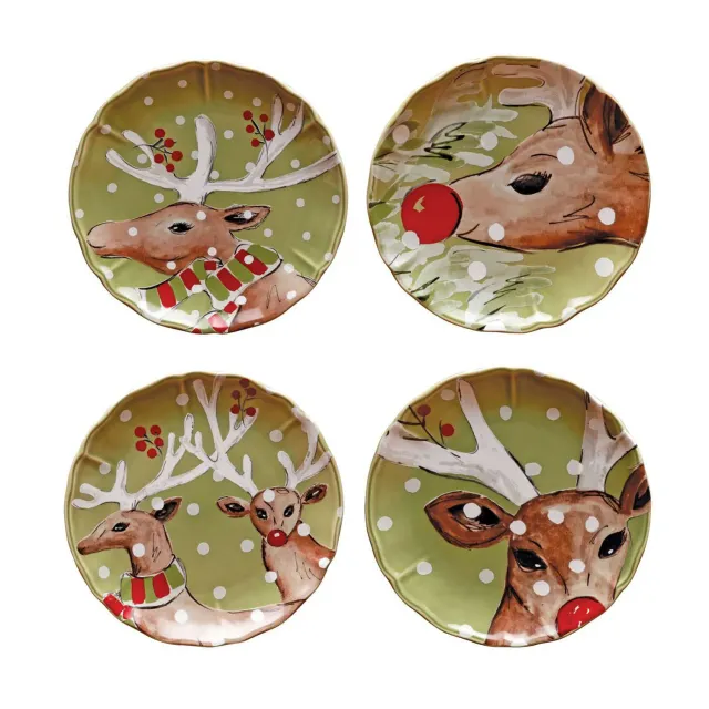 Costa Nova Deer Friends tallerken 4 stk grøn blank glasur