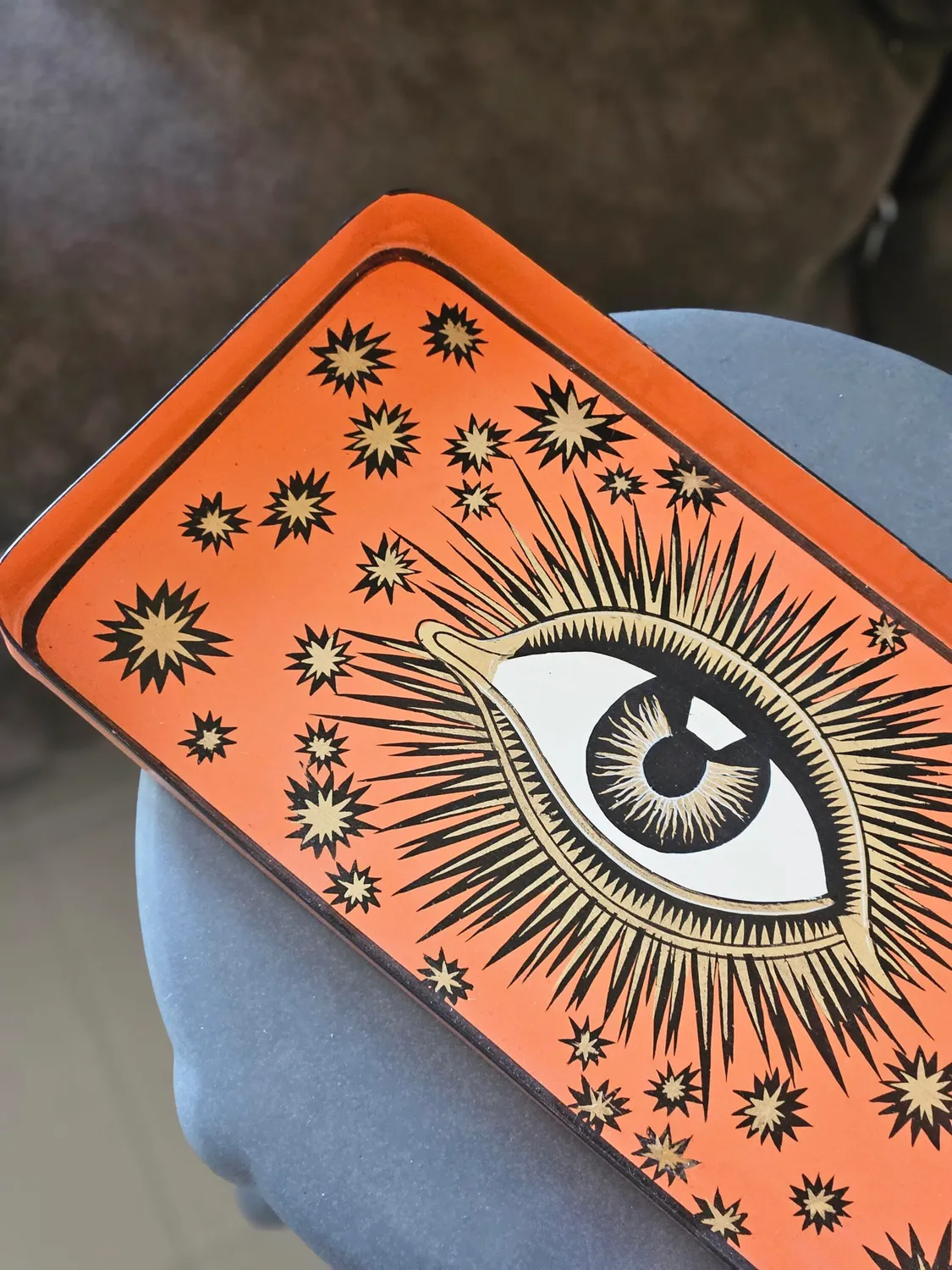 Les Ottomans All-Seeing Eye bakke orange håndmalet