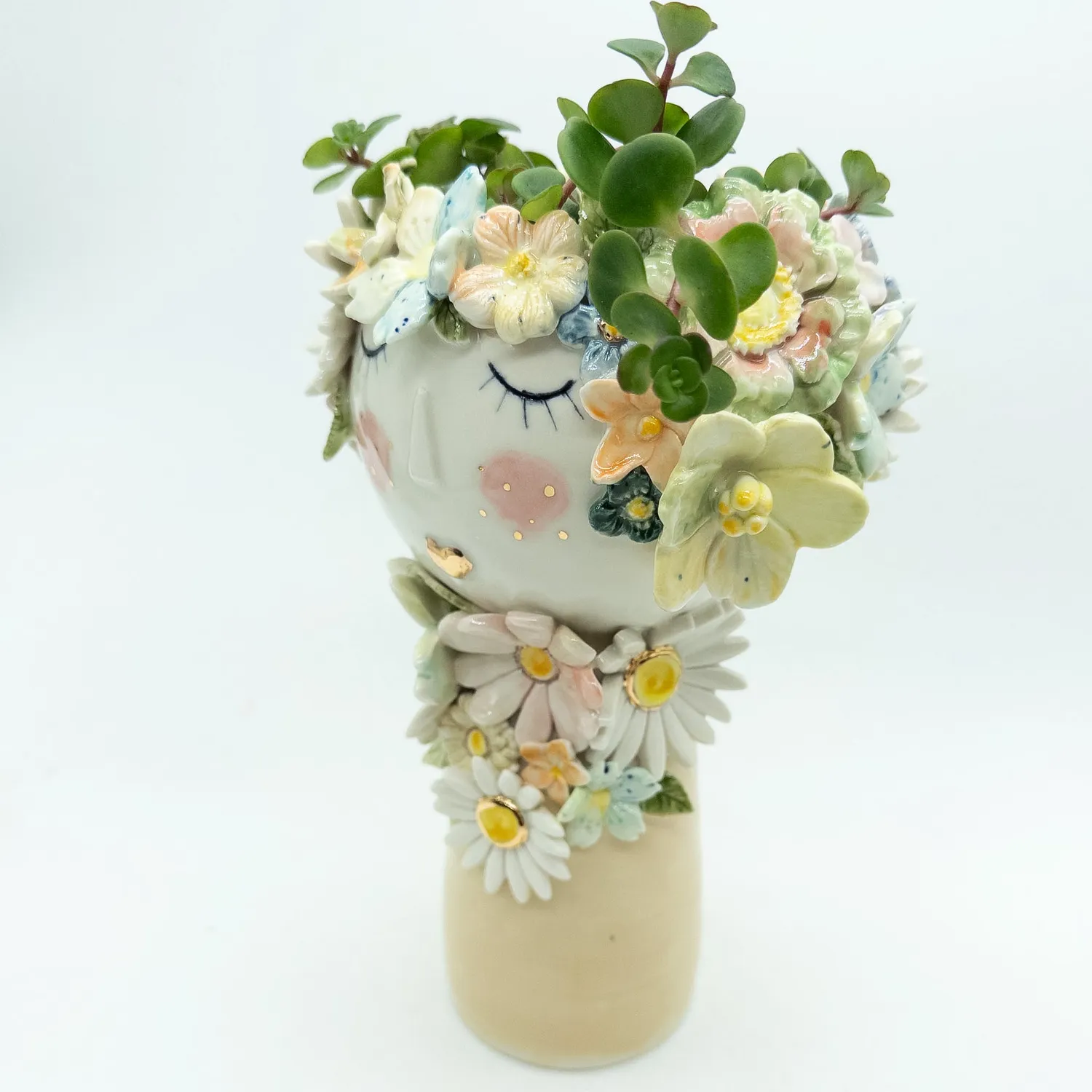 A for Anette Keramik Blomsterdame Dina skulptur mellem håndlavet