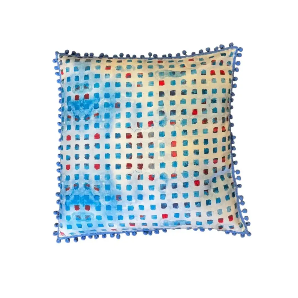 Les Ottomans Ikat pudebetræk silke Blue Polka Dot
