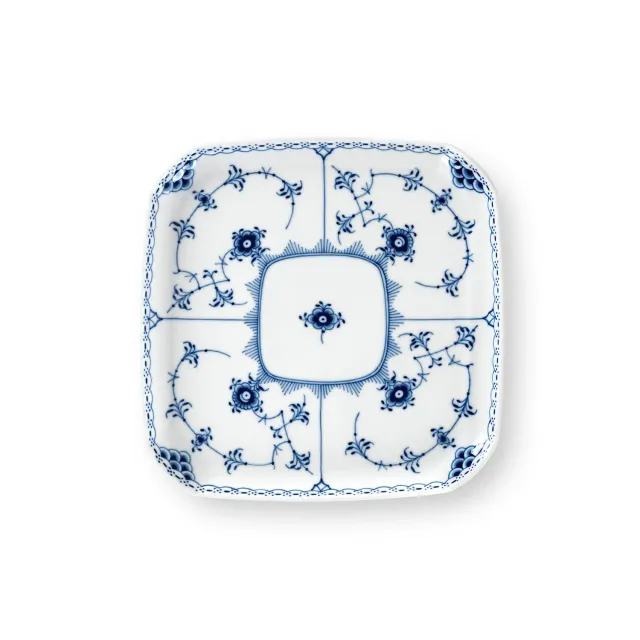Kgl. Porcelæn Musselmalet Halvblonde tallerken firkantet 20 cm håndmalet