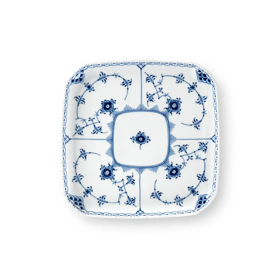 Kgl. Porcelæn Musselmalet Halvblonde tallerken firkantet 20 cm håndmalet
