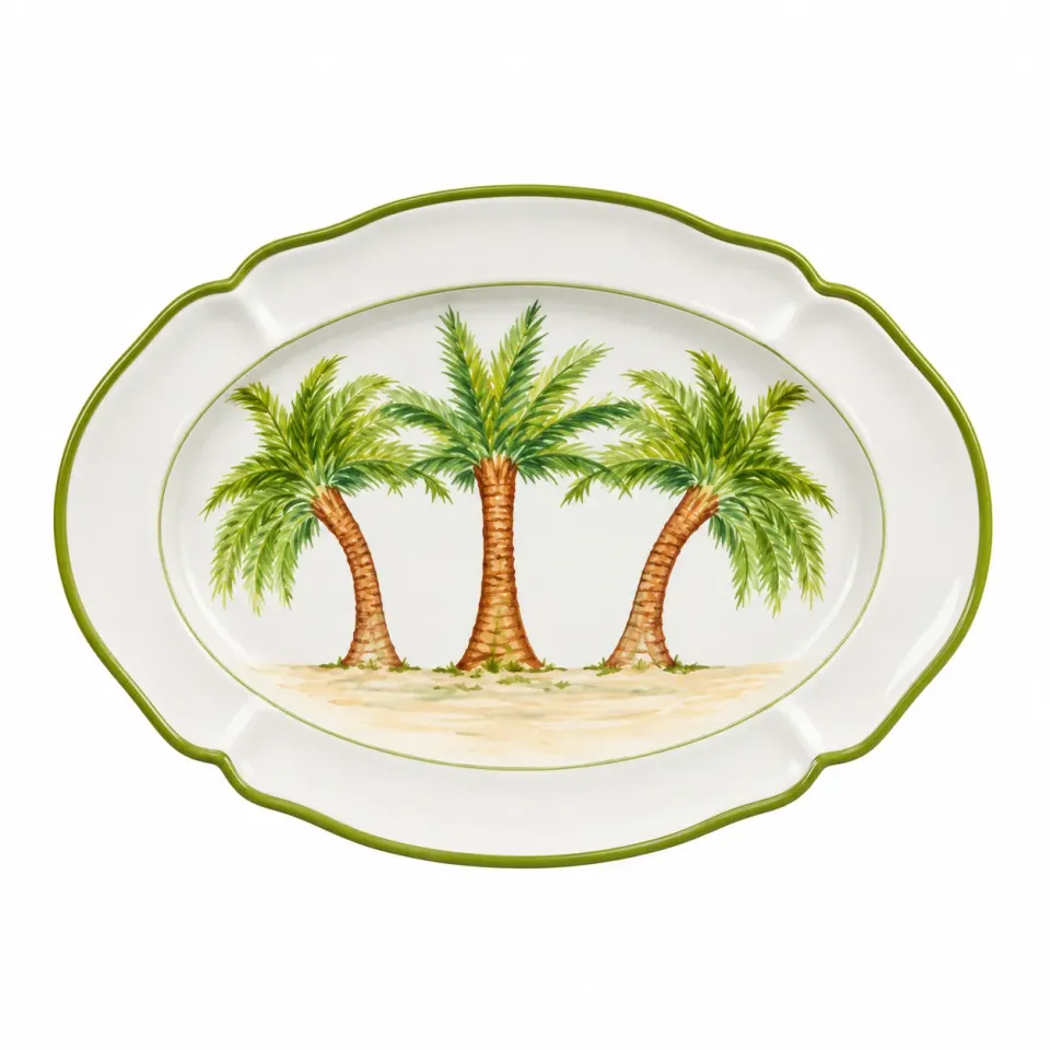 Les Ottomans Palm Tree serveringsfad keramik TTR01 håndmalet