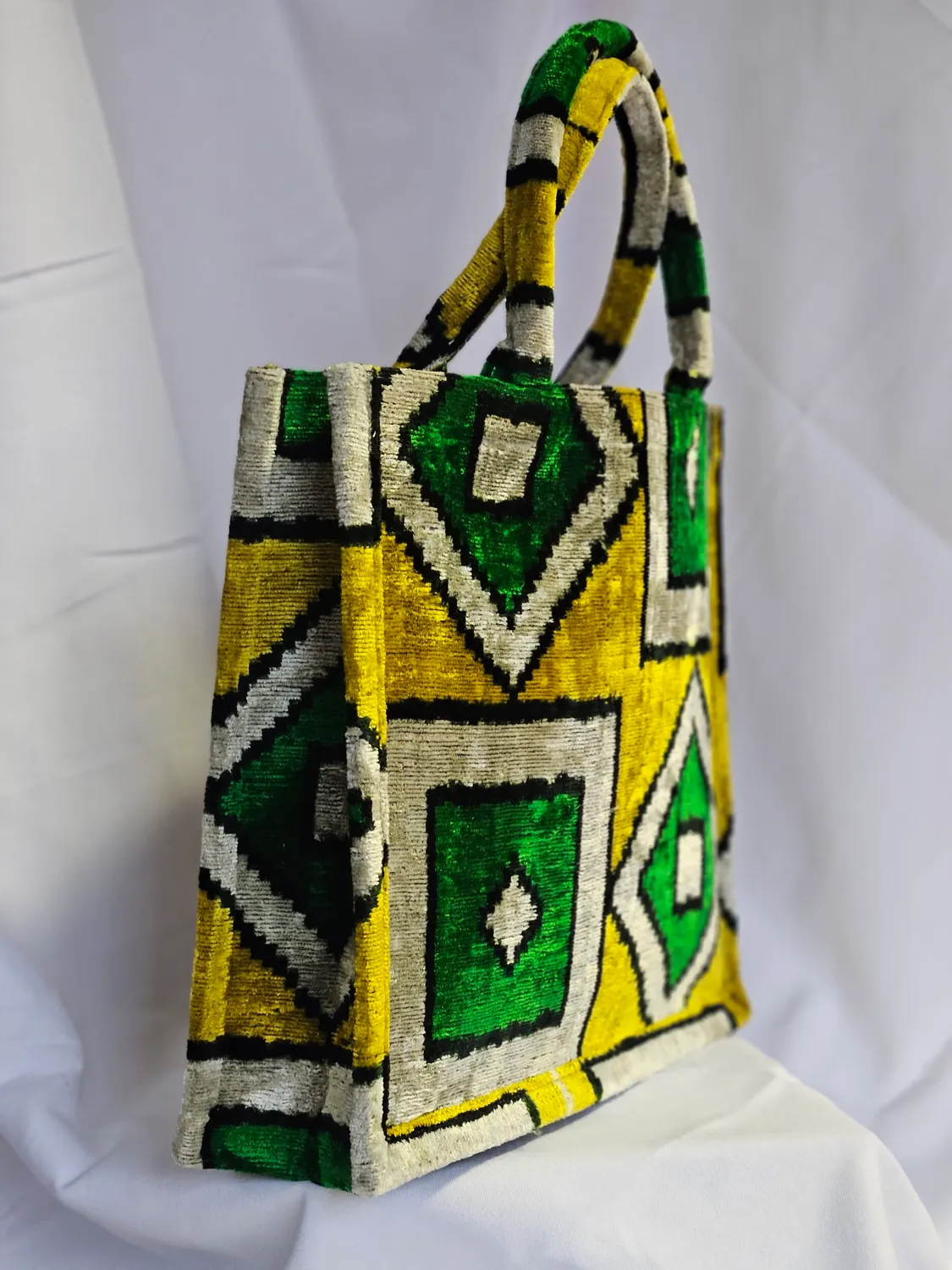 Les Ottomans Grande tote taske silkevelour stor #09 Ikat