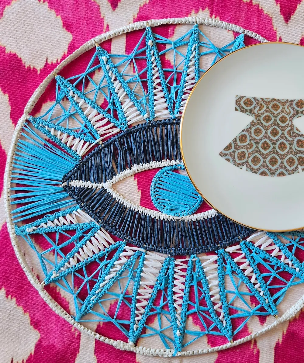 Les Ottomans All Seeing Eye dækkeserviet raffia blå