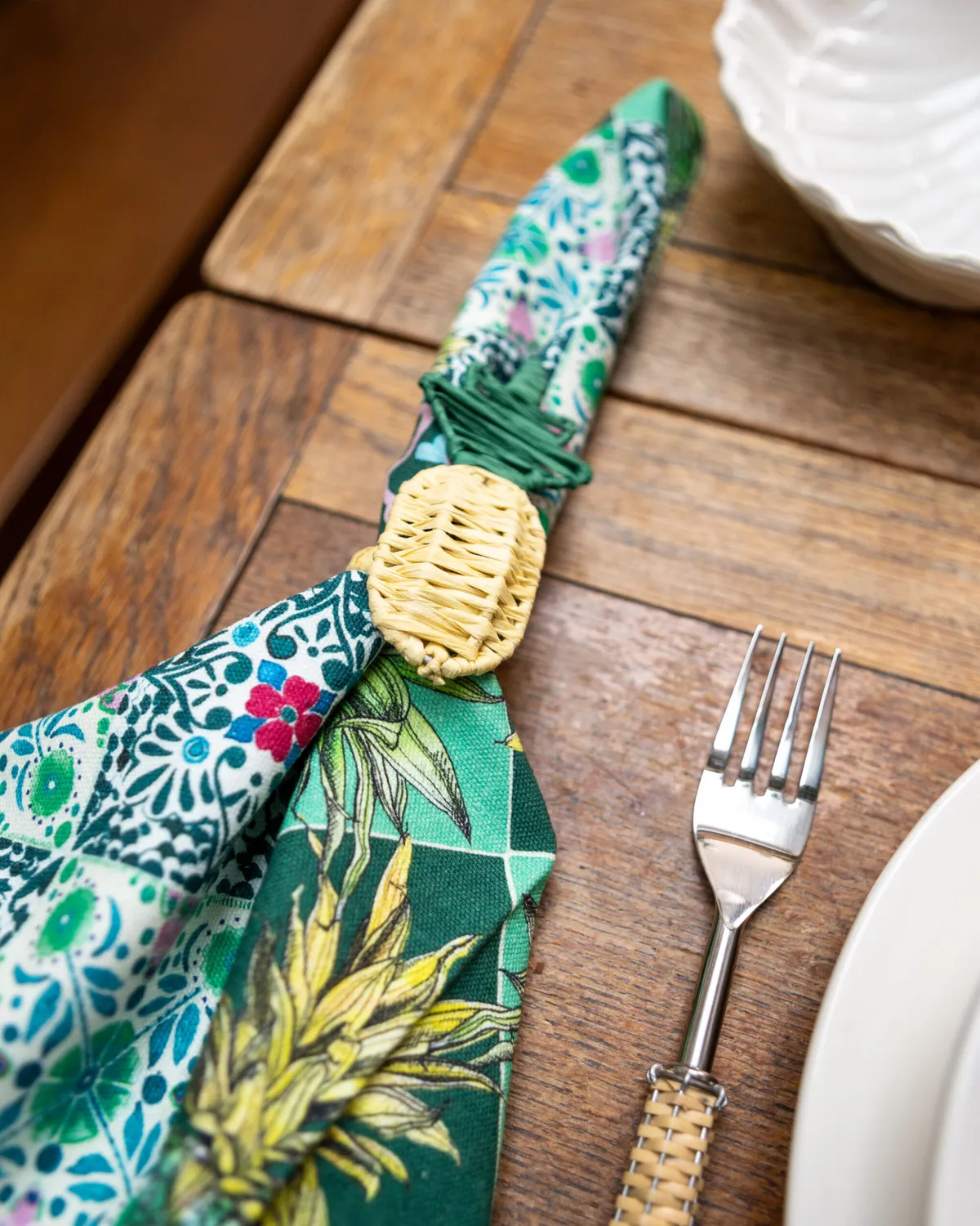 Les Ottomans Ananas servietringe raffia 2 stk natur