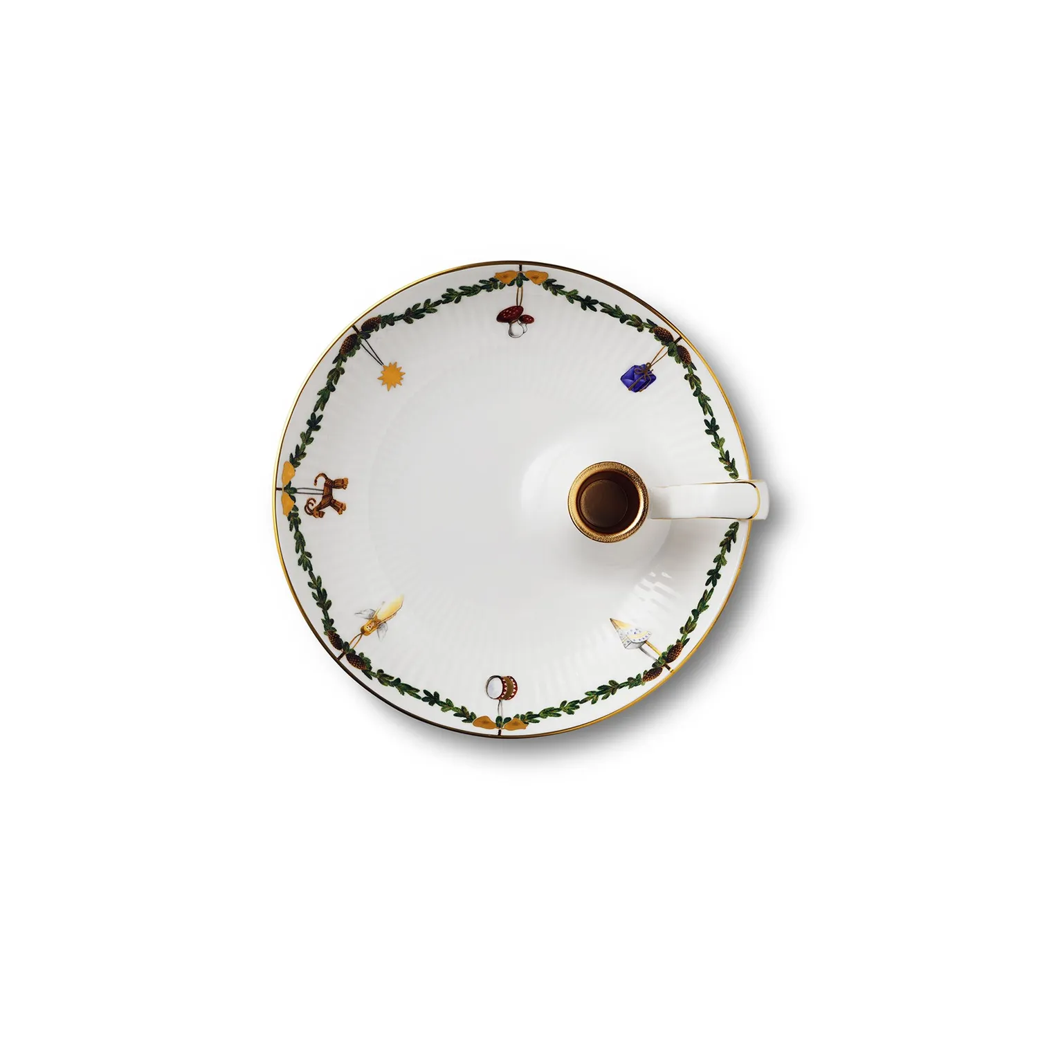 Kgl. Porcelæn Stjerne Riflet Jul lysestage 17,5 cm guld