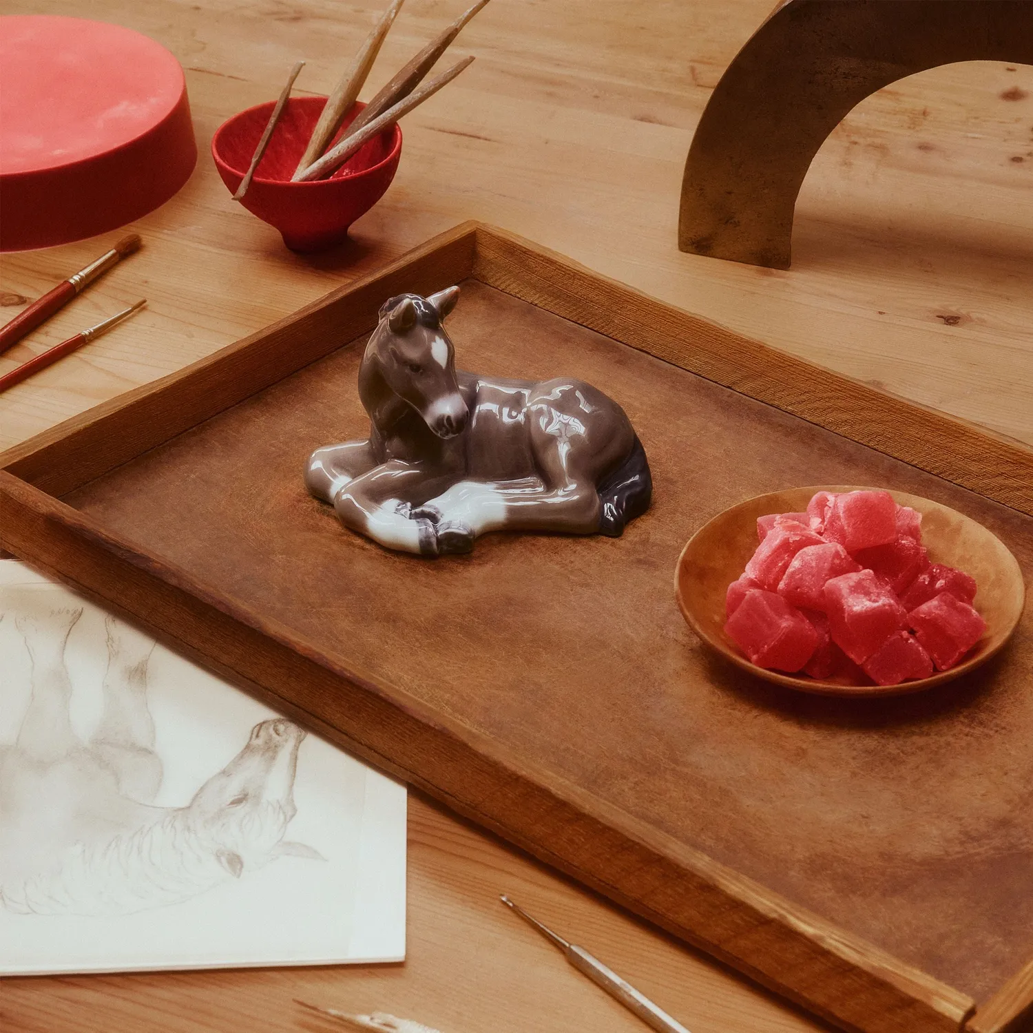 Kgl. Porcelæn Blå Samlerartikler stjernetegnsfigur hest 9 cm