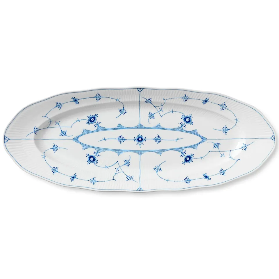 Kgl. Porcelæn Musselmalet Riflet fad 60 cm håndmalet