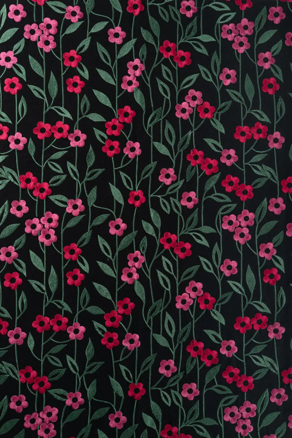 Les Ottomans EBT07 dug bomuld sort blomsterbroderi
