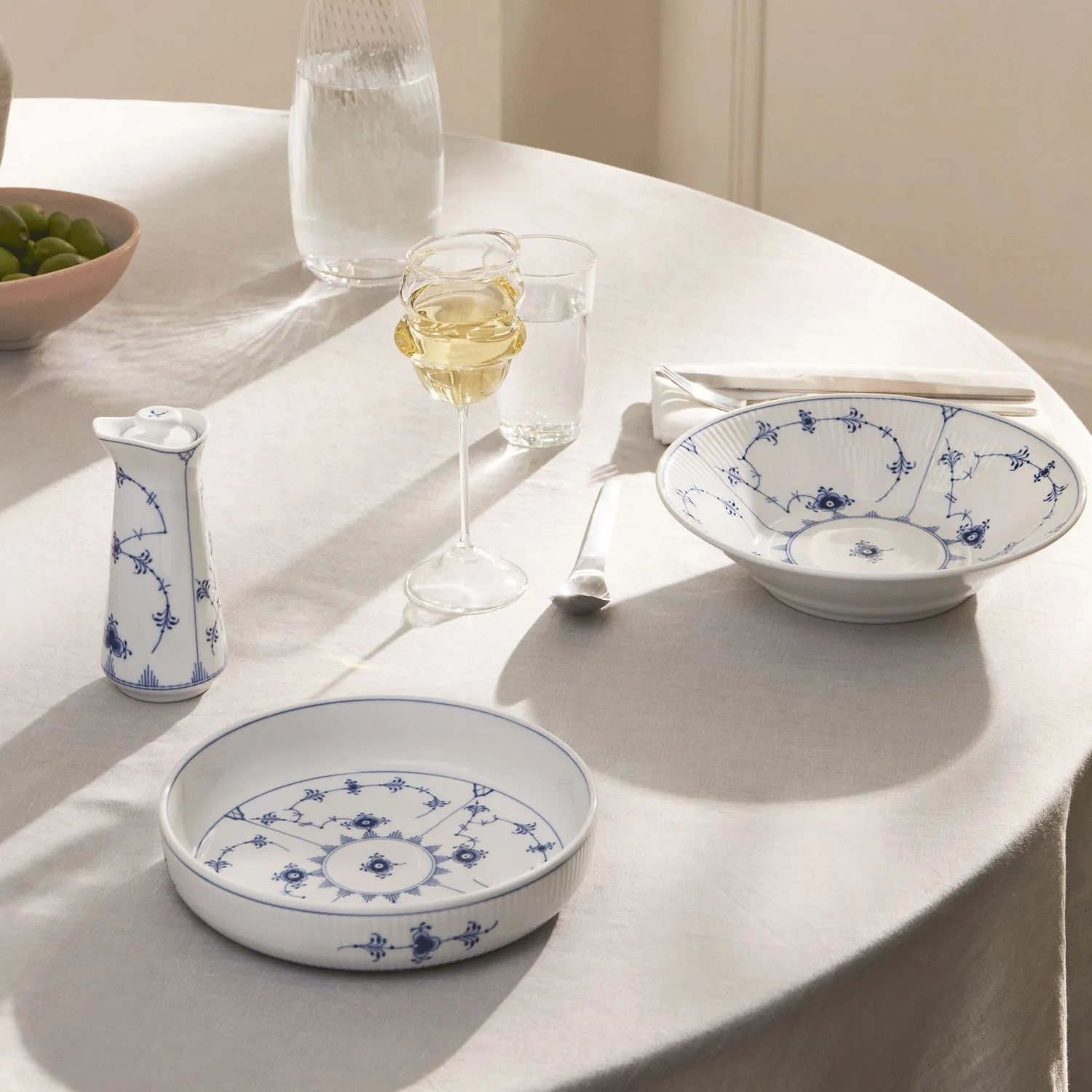 Royal Copenhagen Musselmalet Riflet olie eddikeflaske 13,5cm