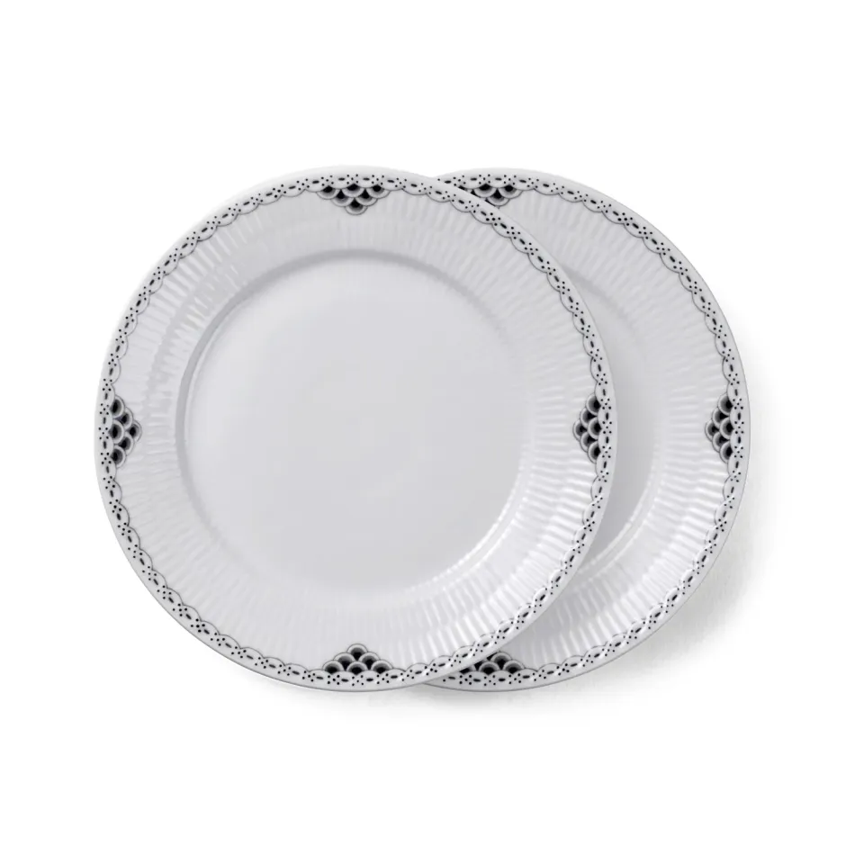 Kgl. Porcelæn Sort Blonde tallerken 22 cm 2 stk håndmalet