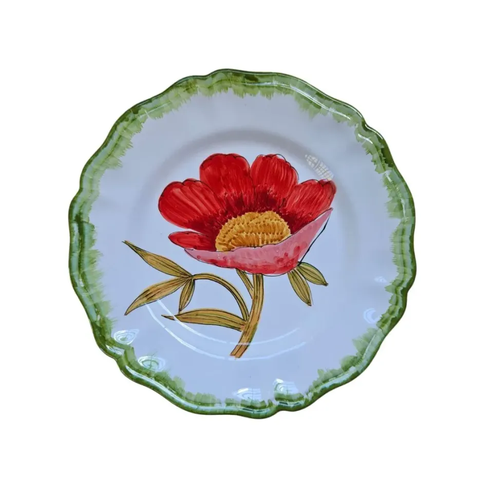Les Ottomans Fiore Rosso middagstallerken rød håndmalet