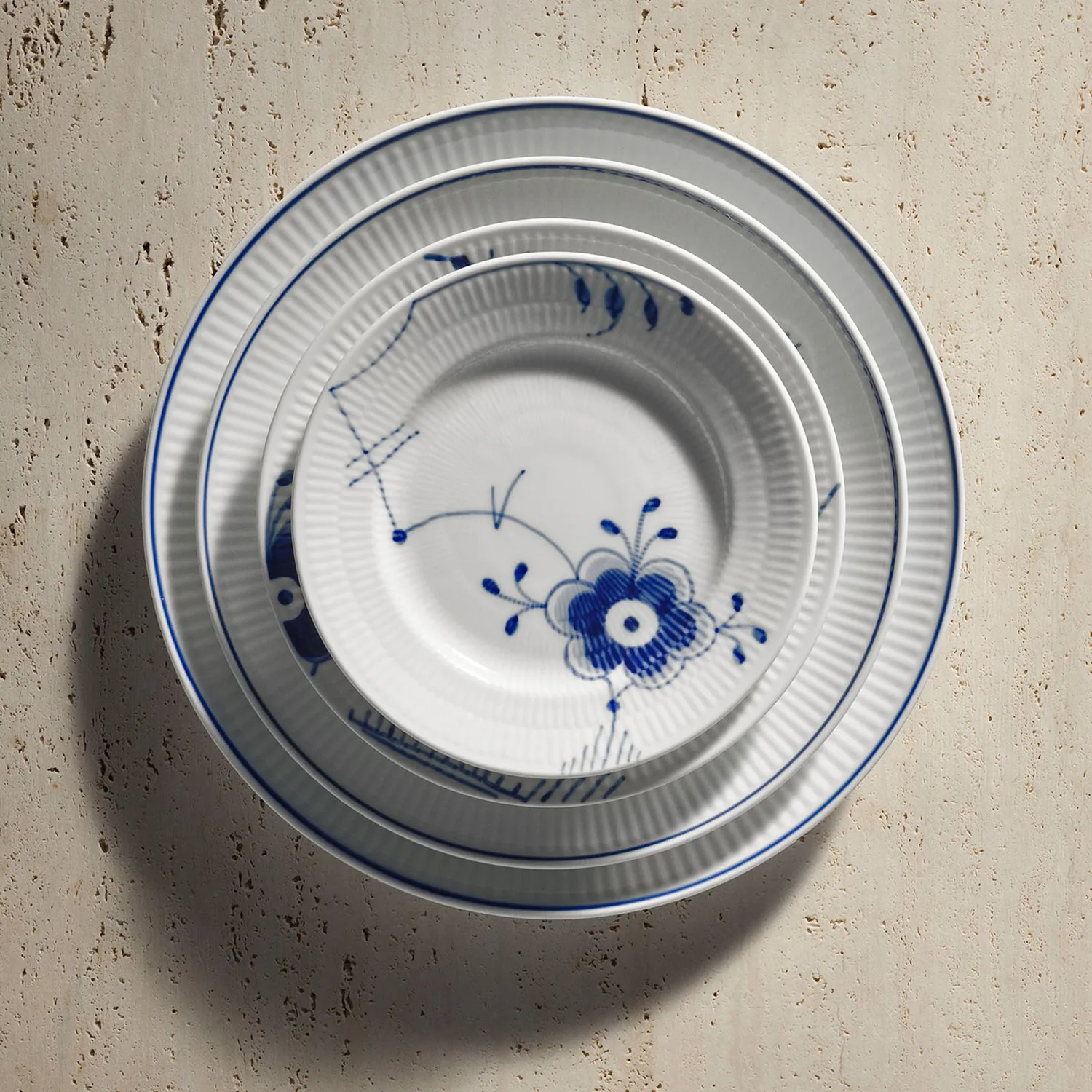 Kgl. Porcelæn Blå Mega Riflet tallerken 17 cm dekoration 6