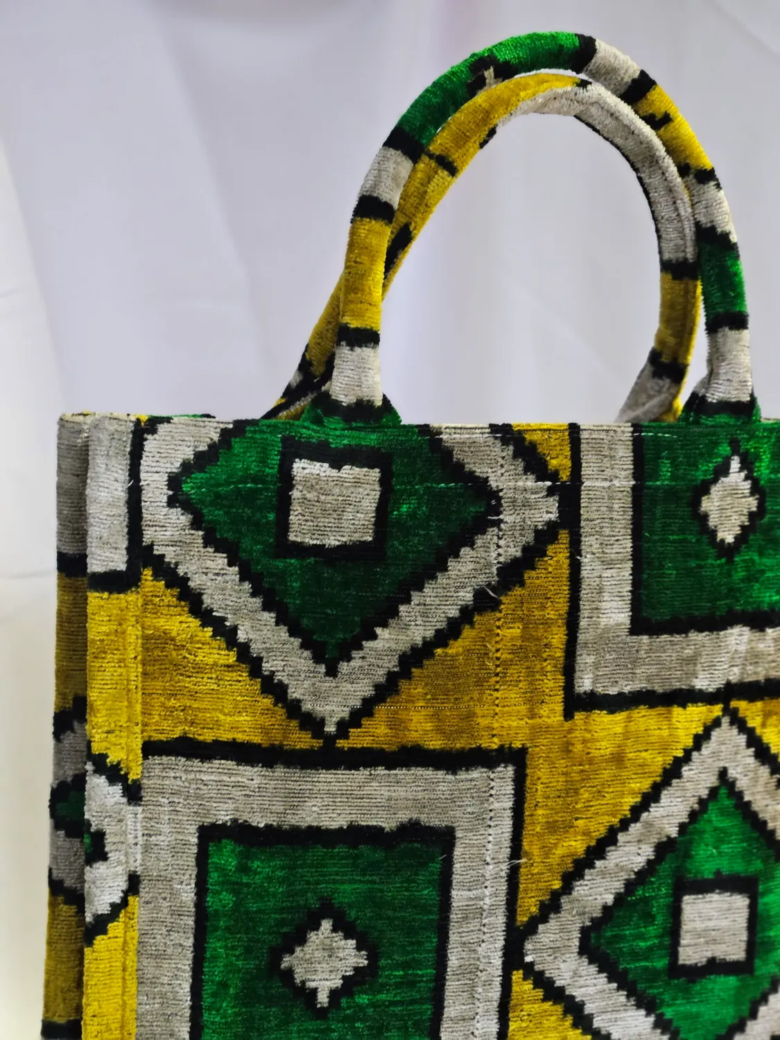 Les Ottomans Grande tote taske silkevelour stor #09 Ikat