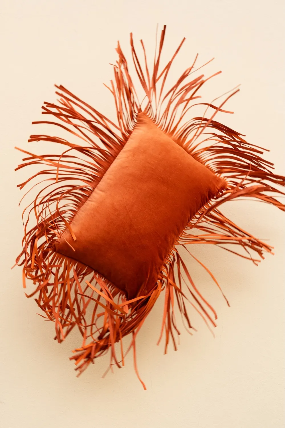 Les Ottomans pudebetræk bomuldsvelour orange læderfrynser