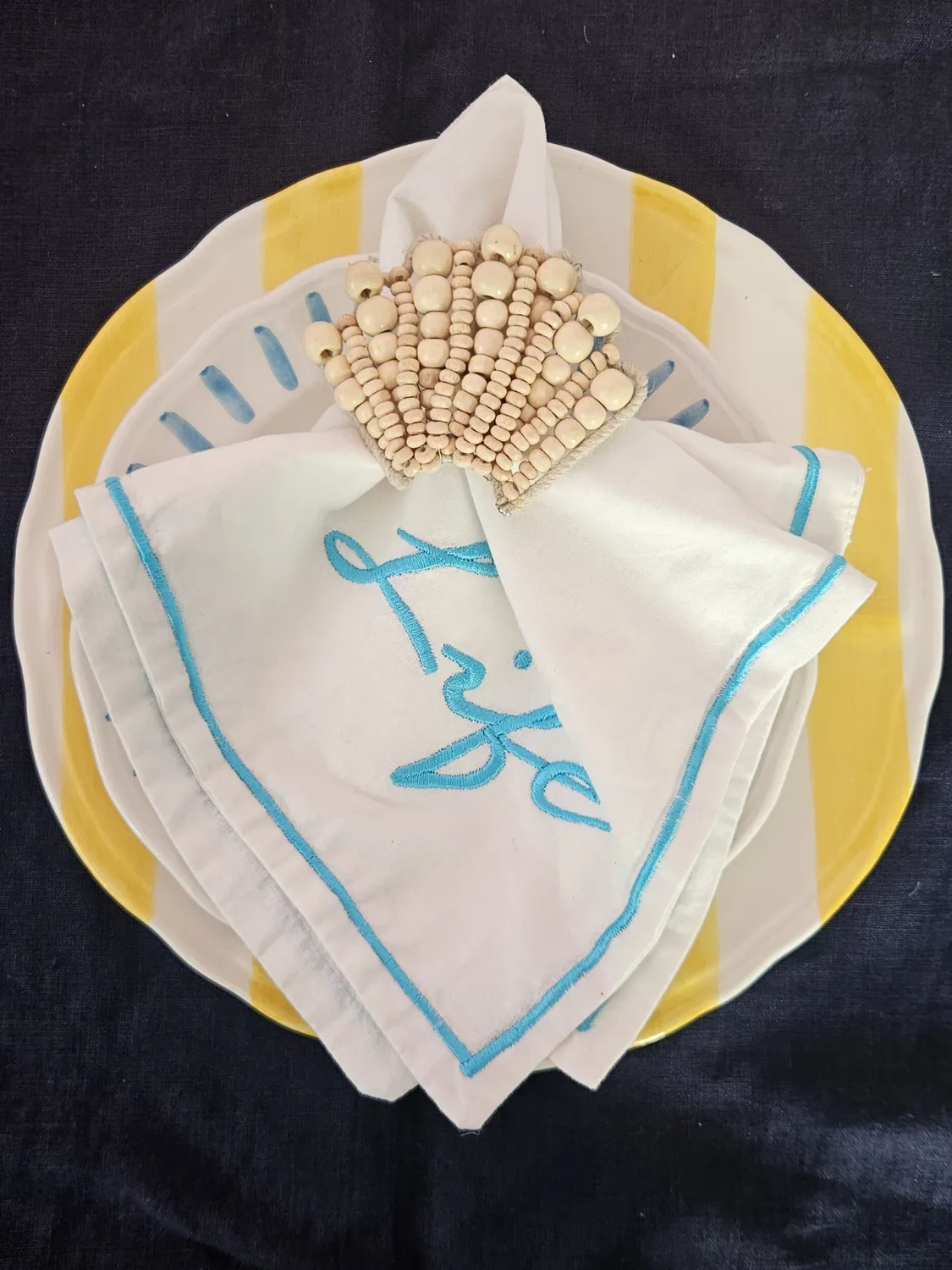 Les Ottomans Life stofservietter broderet bomuld 2 stk