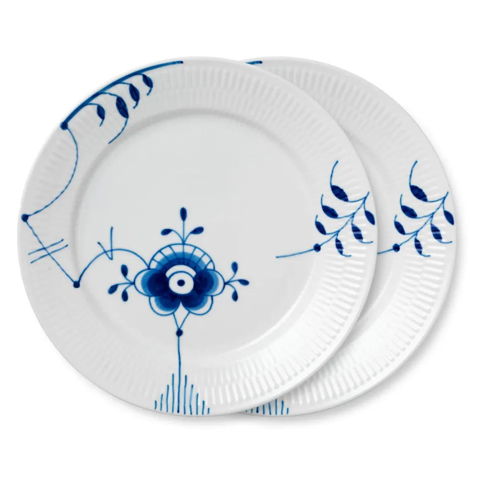 Kgl. Porcelæn Blå Mega Riflet dekoration 6 tallerken 27 cm 2 stk.
