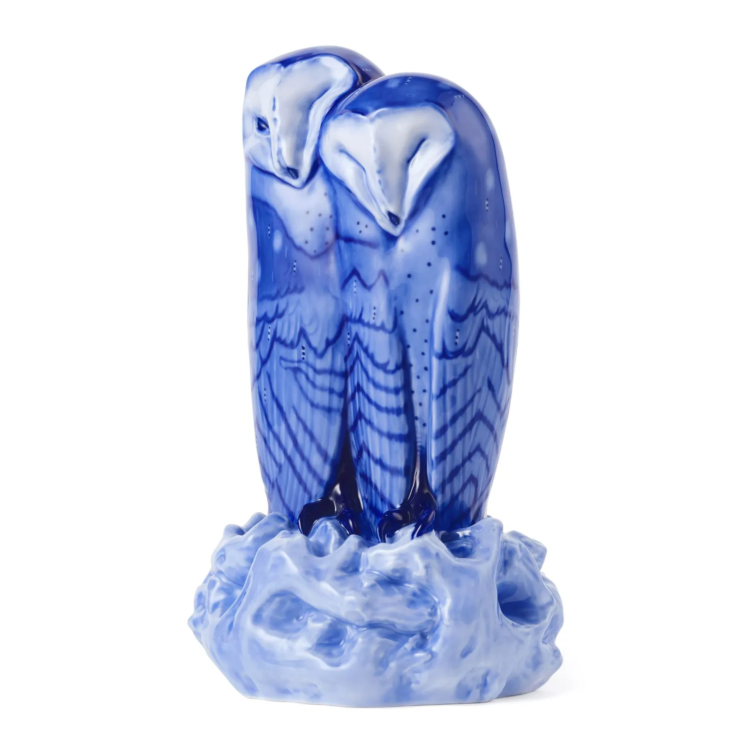 Kgl. Porcelæn uglepar figur 34 cm blå