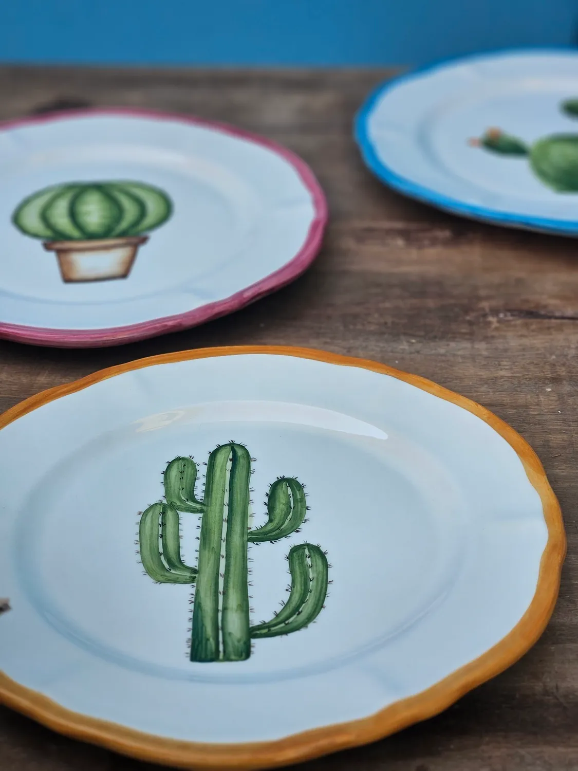 Les Ottomans Cactus tallerkener 3 stk håndmalet keramik