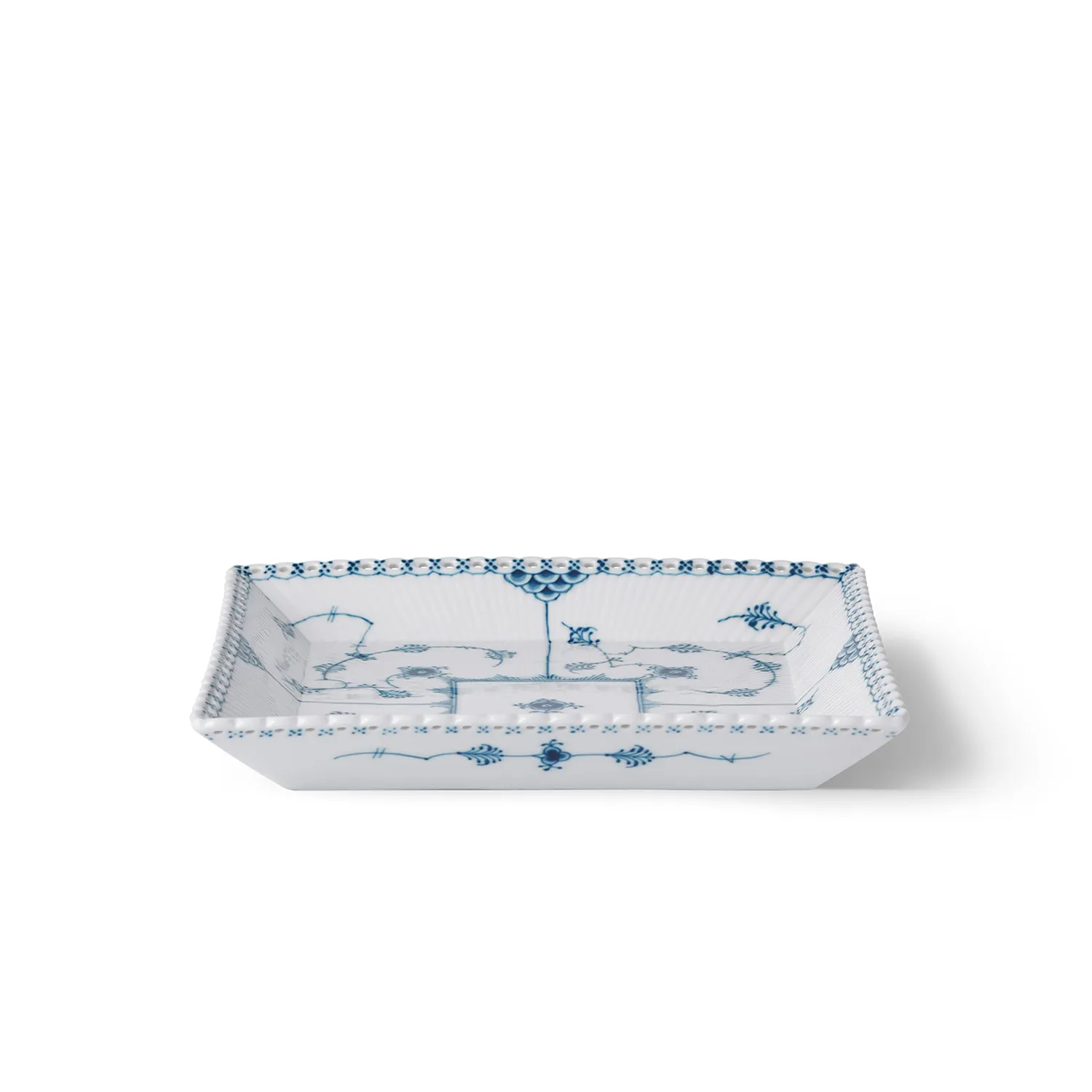 Kgl. Porcelæn Musselmalet Helblonde fad 21 cm firkantet